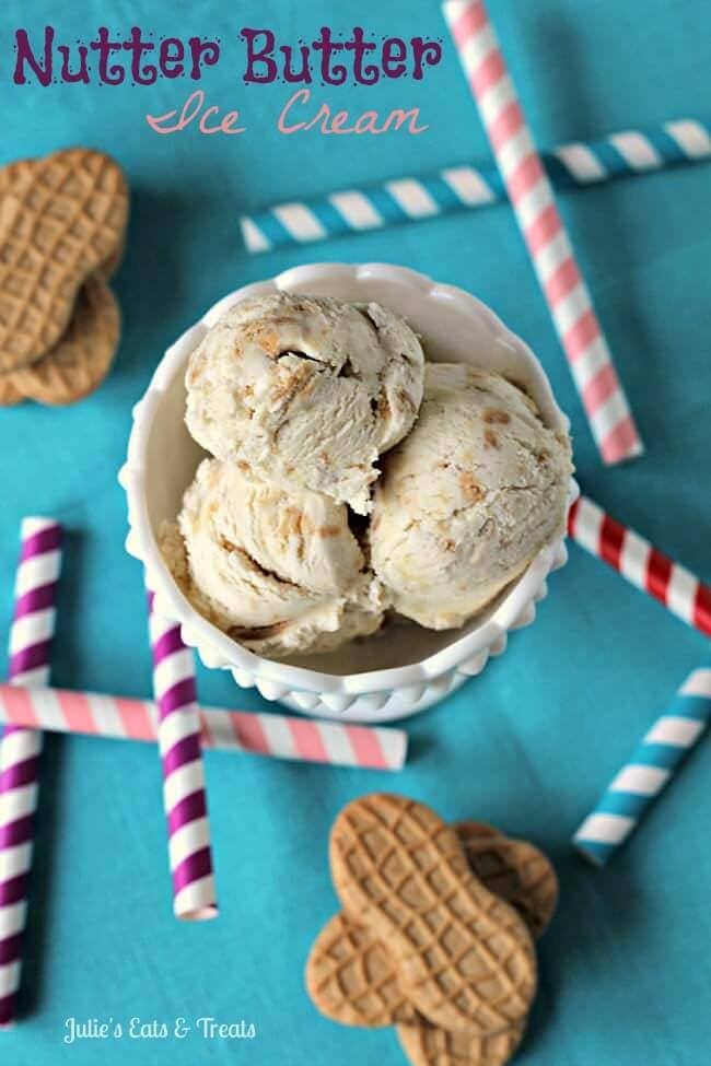 Nutter Butter Ice Cream ~ Creamy & Smooth Peanut Butter Ice Cream stuffed with Nutter Butters! via www.julieseatsandtreats.com