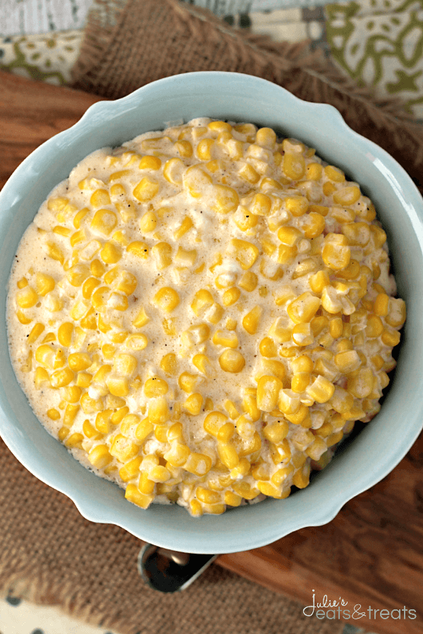 Crock Pot Cheddar Creamed Corn - Julie's Eats & Treats