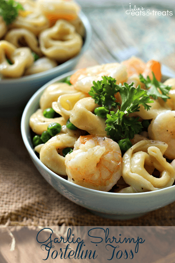 Garlic Shrimp Tortellini Toss ~ Amazing Meal Ready on the table in 20 Minutes! Loaded with Peas, Cheese Tortellini & Shrimp!