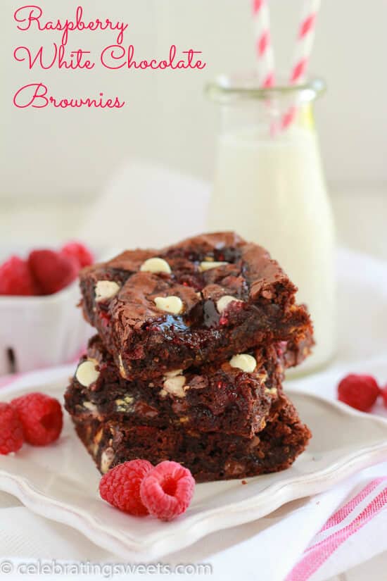 Raspberry and white chocolate brownies - tart, juicy raspberries