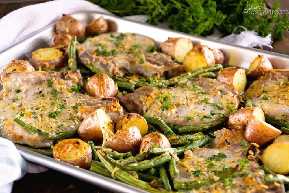 One Pan Parmesan Pork Chops and Veggies Recipe