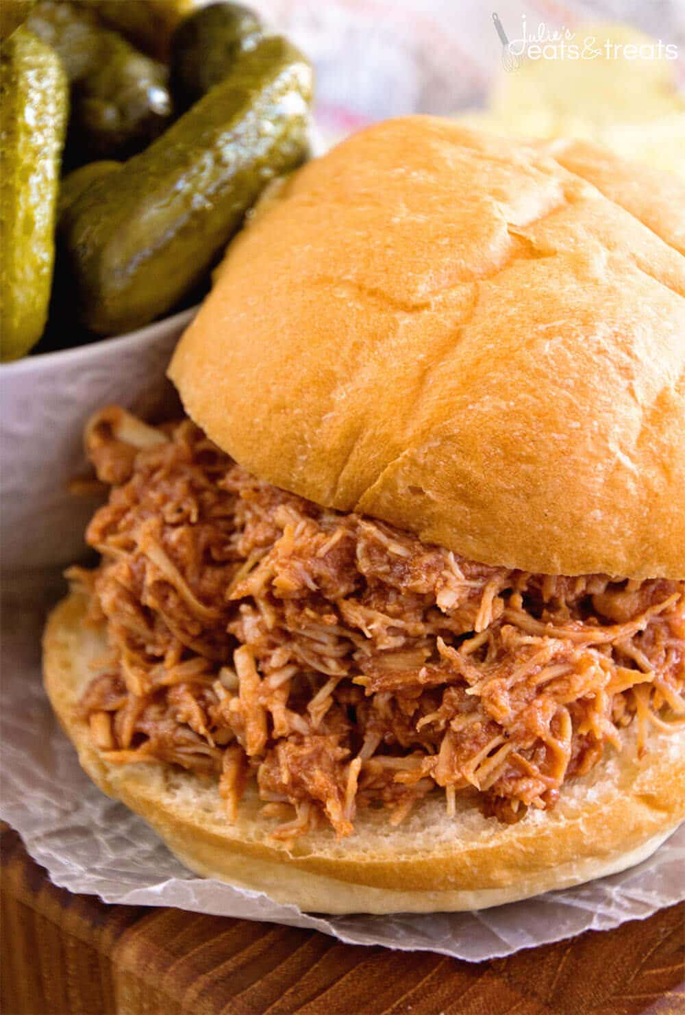 Crock Pot Smokey BBQ Shredded Chicken Sandwich Recipe  Julie\u002639;s Eats \u0026 Treats