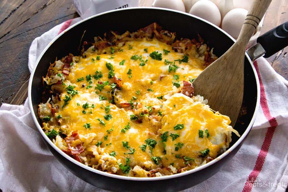 Simple Cheesy Skillet Hash Browns and Eggs