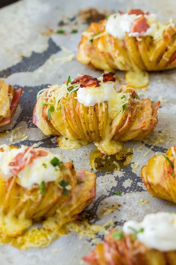 Spiralized Hasselback Potato Gratin - Just a Little Bit of Bacon